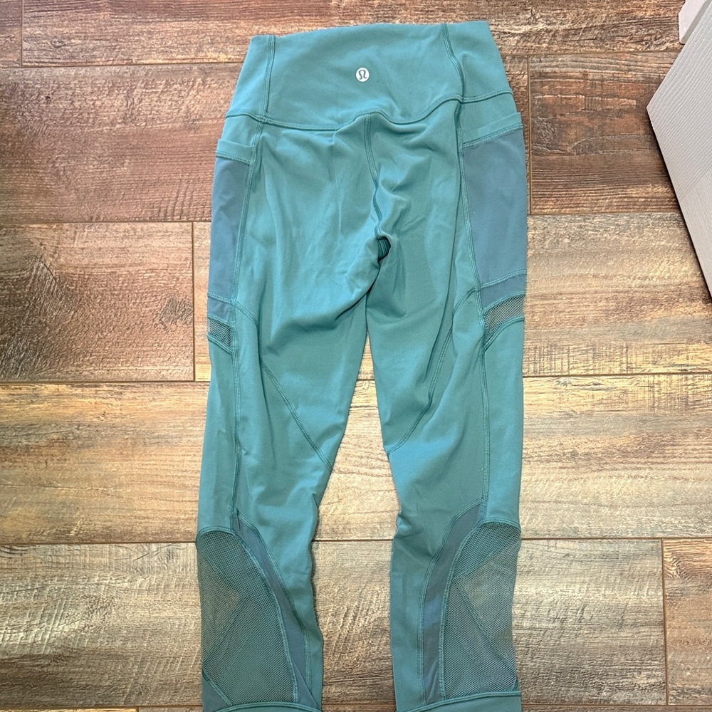 lululemon athletica Teal Green Mesh-Panel Leggings